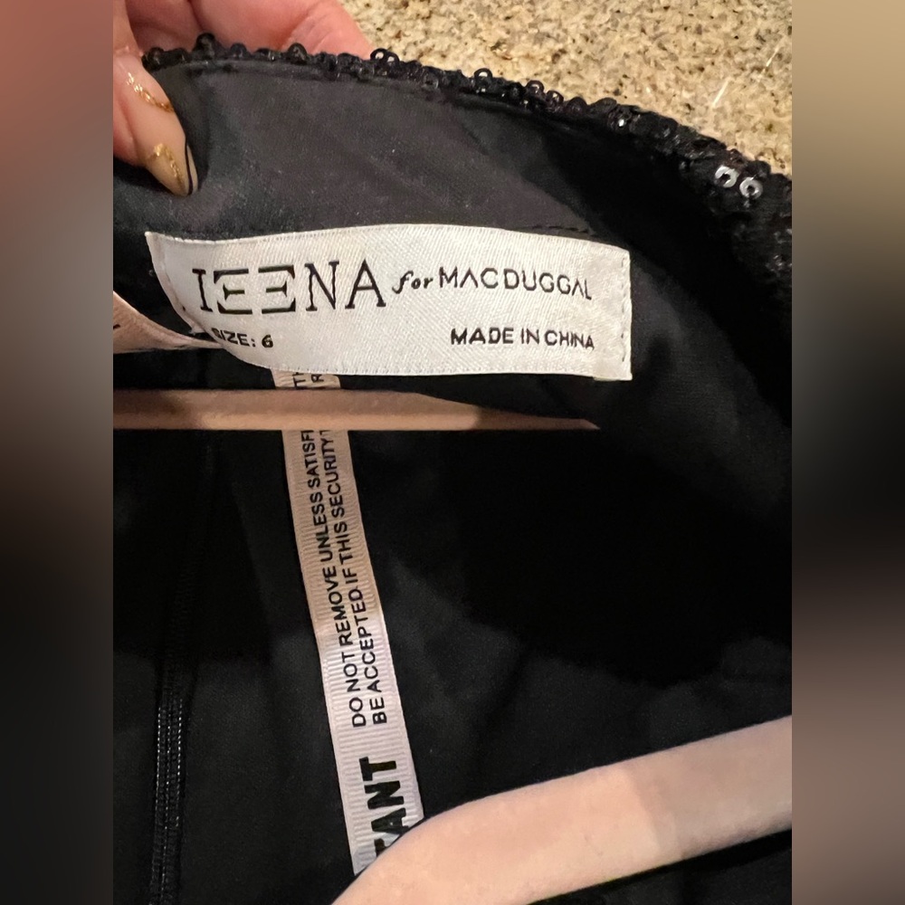 Ieena for Mac Duggal Black Sequin Knotted Long Sleeve Midi Dress Size 6 NWT - Picture 5 of 12